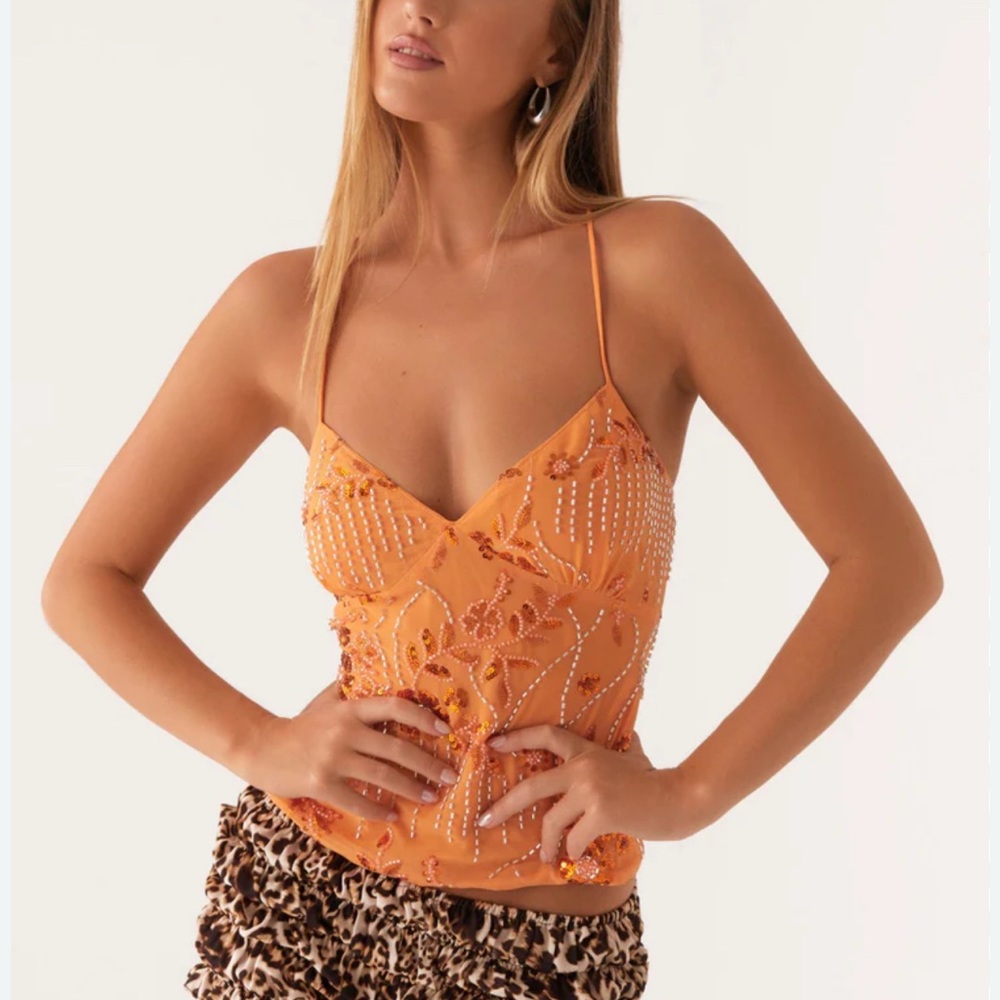 Peppermayo Orange Beaded Cami Top